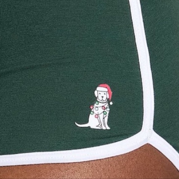 🎄🐶Victoria’s Secret PINK Cotton Dorm Boyshort Forest Green Dog Lights Graphic M - Picture 3 of 10